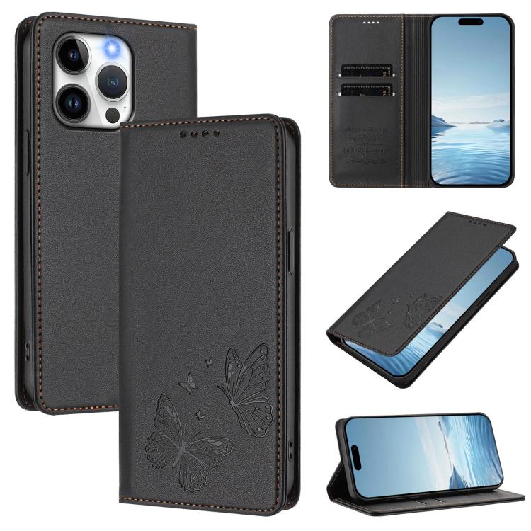 Capa para Telemóvel em Pele Vegana com RFID, Forte Íman Duplo Borboleta, Para iPhone 14 Pro Max, Para iPhone 13 Pro Max, Para iPhone 13 Pro, Para iPhone 12 / 12 Pro