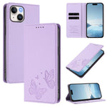 Strong Magnetic Dual Butterfly RFID Vegan Leather Phone Case, For iPhone 15, For iPhone 14 Plus, For iPhone 14 / 13, For iPhone 14 Pro