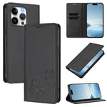 Capa para Telemóvel em Pele Vegana com RFID, Forte Íman Duplo Borboleta, Para iPhone 14 Pro Max, Para iPhone 13 Pro Max, Para iPhone 13 Pro, Para iPhone 12 / 12 Pro