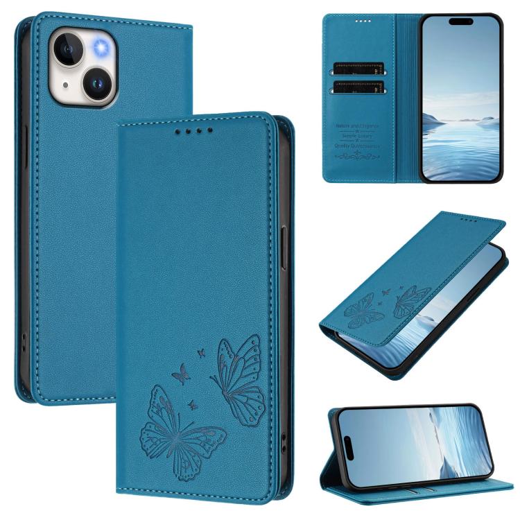 Strong Magnetic Dual Butterfly RFID Vegan Leather Phone Case, For iPhone 15, For iPhone 14 Plus, For iPhone 14 / 13, For iPhone 14 Pro