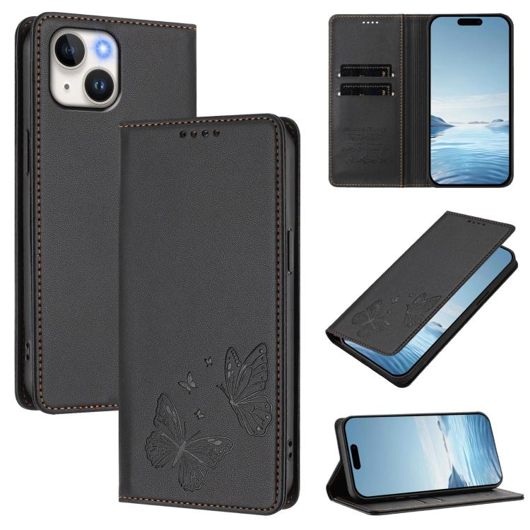 Strong Magnetic Dual Butterfly RFID Vegan Leather Phone Case, For iPhone 15, For iPhone 14 Plus, For iPhone 14 / 13, For iPhone 14 Pro