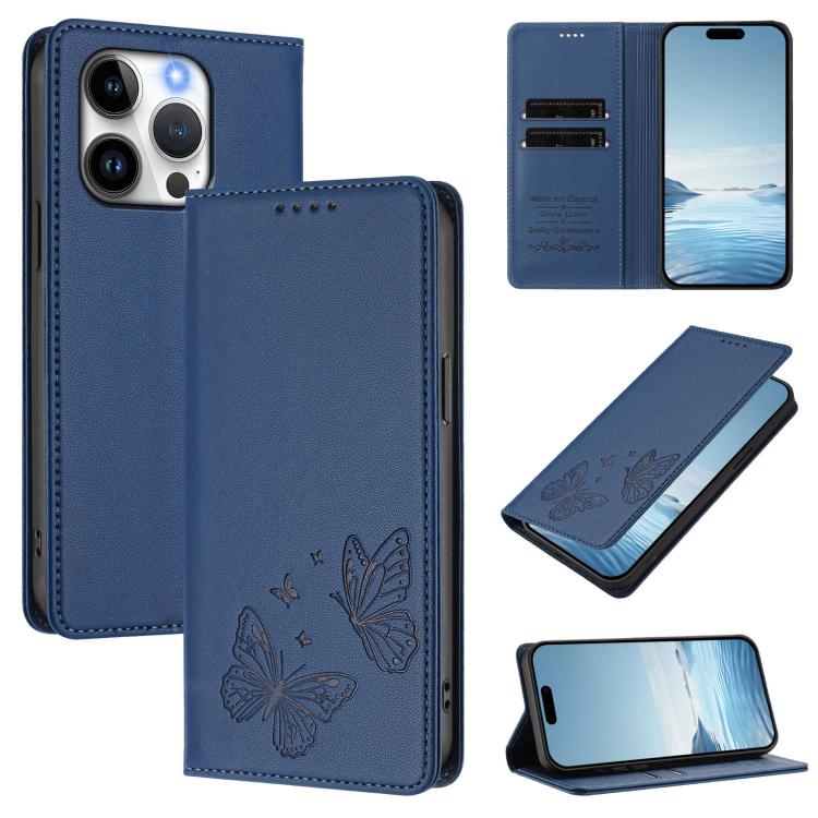 Strong Magnetic Dual Butterfly RFID Vegan Leather Phone Case, For iPhone 16, For iPhone 15 Pro Max, For iPhone 15 Pro, For iPhone 15 Plus