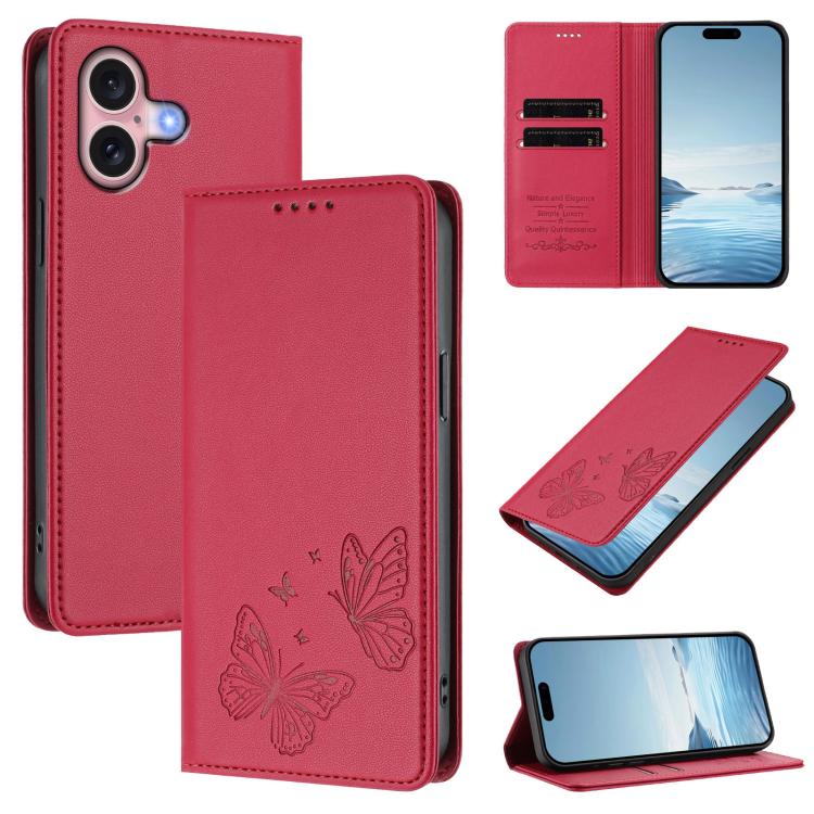 Strong Magnetic Dual Butterfly RFID Vegan Leather Phone Case, For iPhone 16, For iPhone 15 Pro Max, For iPhone 15 Pro, For iPhone 15 Plus