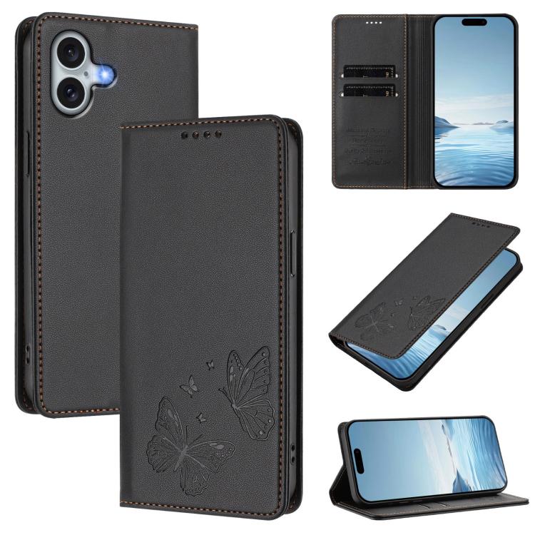 Capa de telemóvel em pele vegana com dupla borboleta magnética forte, para iPhone Air, para iPhone 16 Pro Max, para iPhone 16 Pro, para iPhone 16 Plus
