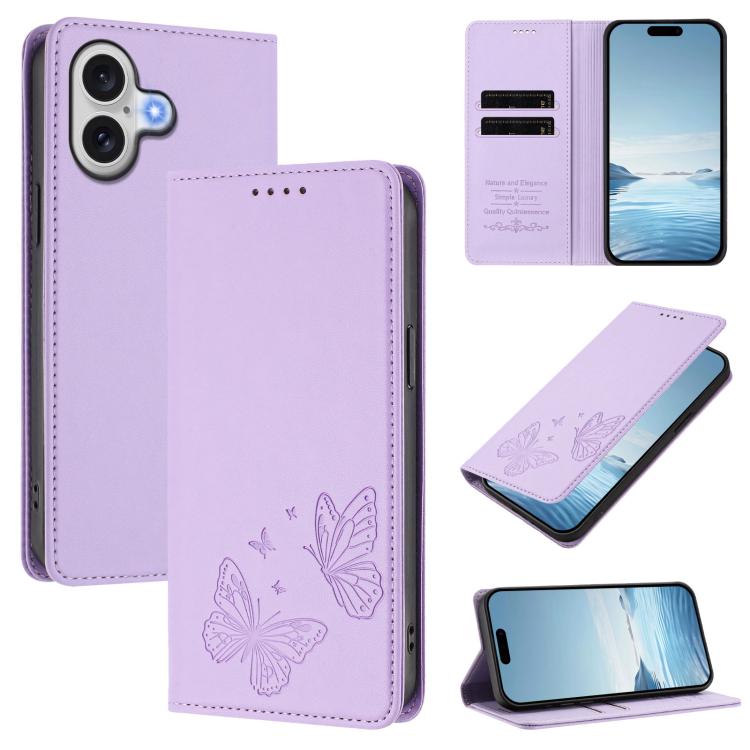 Capa para telemóvel magnética forte com dupla borboleta e RFID em pele vegana, Para iPhone 17e / 16e, Para iPhone 17 Pro Max, Para iPhone 17 Pro, Para iPhone 17