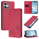 Capa para telemóvel magnética forte com dupla borboleta e RFID em pele vegana, Para iPhone 17e / 16e, Para iPhone 17 Pro Max, Para iPhone 17 Pro, Para iPhone 17