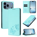 Capa para telemóvel magnética forte com dupla borboleta e RFID em pele vegana, Para iPhone 17e / 16e, Para iPhone 17 Pro Max, Para iPhone 17 Pro, Para iPhone 17