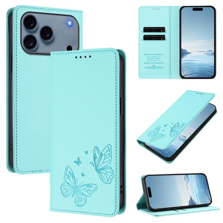 Capa para telemóvel magnética forte com dupla borboleta e RFID em pele vegana, Para iPhone 17e / 16e, Para iPhone 17 Pro Max, Para iPhone 17 Pro, Para iPhone 17