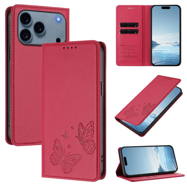 Capa para telemóvel magnética forte com dupla borboleta e RFID em pele vegana, Para iPhone 17e / 16e, Para iPhone 17 Pro Max, Para iPhone 17 Pro, Para iPhone 17