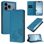 Capa para telemóvel magnética forte com dupla borboleta e RFID em pele vegana, Para iPhone 17e / 16e, Para iPhone 17 Pro Max, Para iPhone 17 Pro, Para iPhone 17