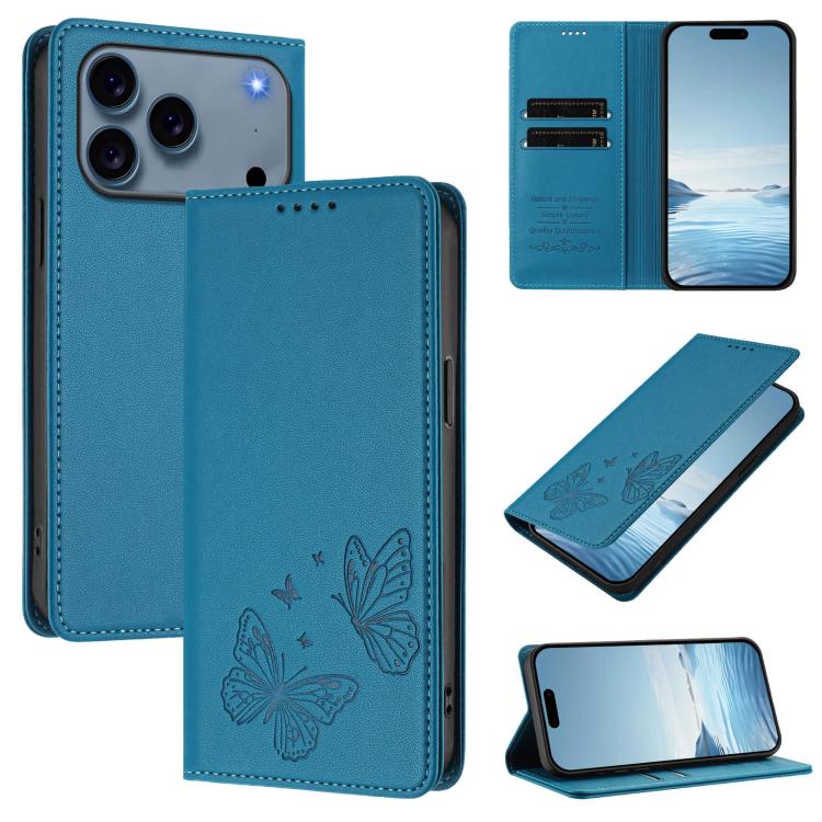 Capa para telemóvel magnética forte com dupla borboleta e RFID em pele vegana, Para iPhone 17e / 16e, Para iPhone 17 Pro Max, Para iPhone 17 Pro, Para iPhone 17