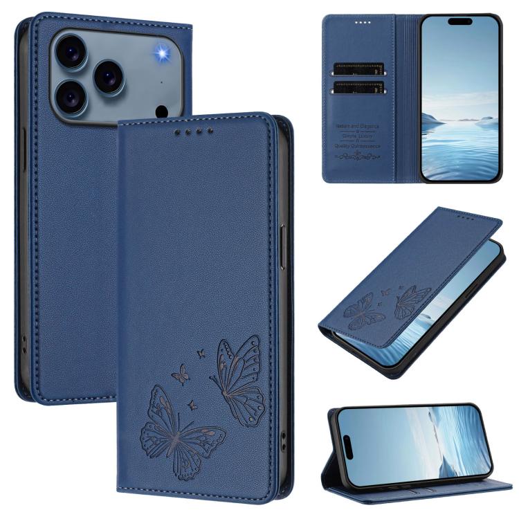 Capa para telemóvel magnética forte com dupla borboleta e RFID em pele vegana, Para iPhone 17e / 16e, Para iPhone 17 Pro Max, Para iPhone 17 Pro, Para iPhone 17