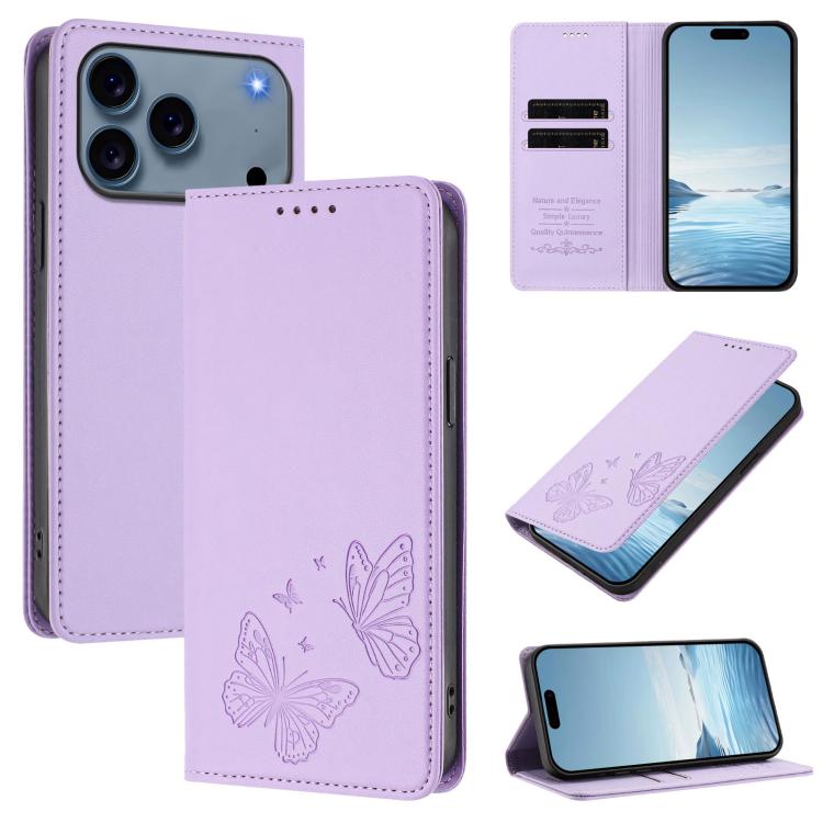 Capa para telemóvel magnética forte com dupla borboleta e RFID em pele vegana, Para iPhone 17e / 16e, Para iPhone 17 Pro Max, Para iPhone 17 Pro, Para iPhone 17