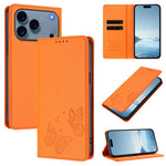 Capa para telemóvel magnética forte com dupla borboleta e RFID em pele vegana, Para iPhone 17e / 16e, Para iPhone 17 Pro Max, Para iPhone 17 Pro, Para iPhone 17