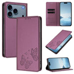 Capa para telemóvel magnética forte com dupla borboleta e RFID em pele vegana, Para iPhone 17e / 16e, Para iPhone 17 Pro Max, Para iPhone 17 Pro, Para iPhone 17
