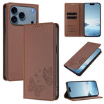 Capa para telemóvel magnética forte com dupla borboleta e RFID em pele vegana, Para iPhone 17e / 16e, Para iPhone 17 Pro Max, Para iPhone 17 Pro, Para iPhone 17