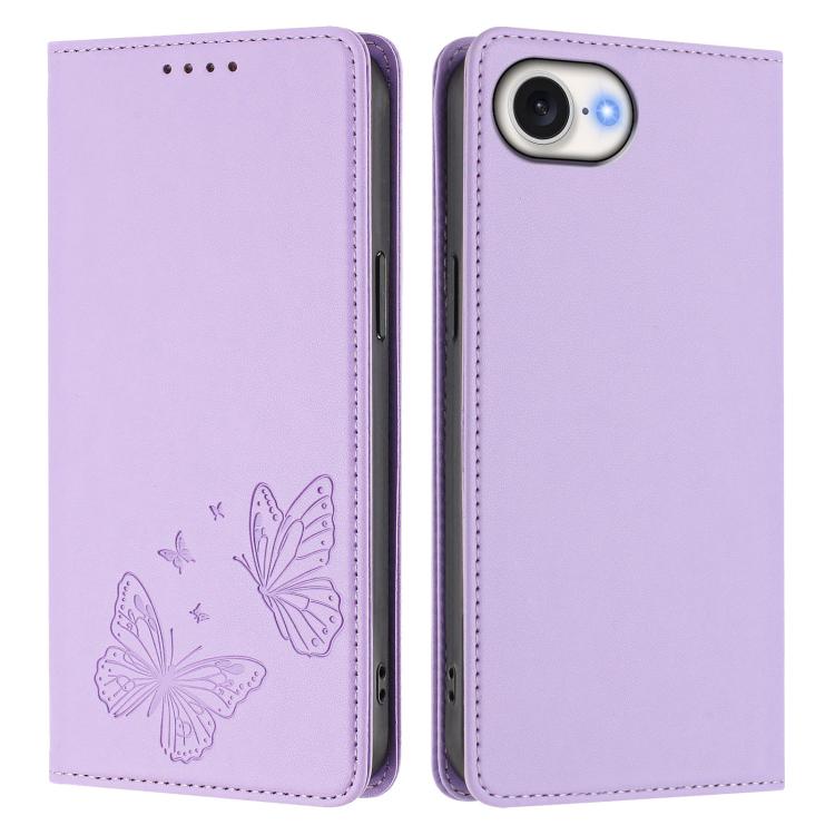Capa para telemóvel magnética forte com dupla borboleta e RFID em pele vegana, Para iPhone 17e / 16e, Para iPhone 17 Pro Max, Para iPhone 17 Pro, Para iPhone 17