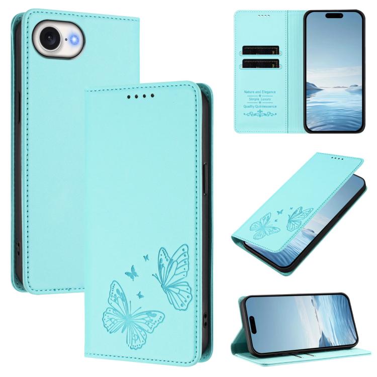 Capa para telemóvel magnética forte com dupla borboleta e RFID em pele vegana, Para iPhone 17e / 16e, Para iPhone 17 Pro Max, Para iPhone 17 Pro, Para iPhone 17
