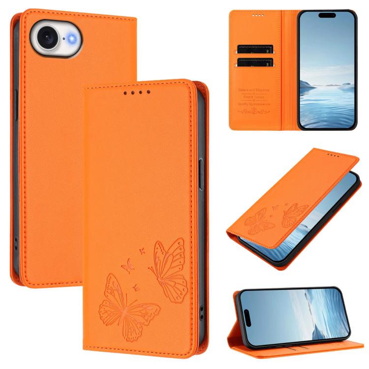 Capa para telemóvel magnética forte com dupla borboleta e RFID em pele vegana, Para iPhone 17e / 16e, Para iPhone 17 Pro Max, Para iPhone 17 Pro, Para iPhone 17