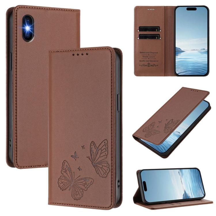 Capa para Telemóvel em Pele Vegana com RFID, Forte Íman Duplo Borboleta, Para iPhone X / XS, Para iPhone XR, Para iPhone XS Max, Para iPhone 8 Plus / 7 Plus