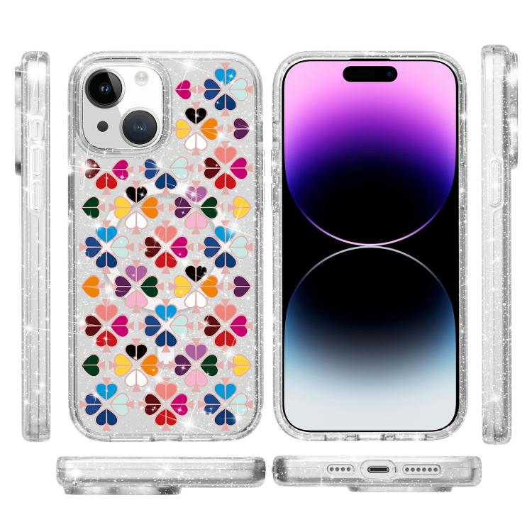 Capa Magnética com Padrão de Coração Vermelho Cristal Brilhante, Para iPhone 15, Para iPhone 14 Plus, Para iPhone 14, Para iPhone 14 Pro, Para iPhone 14 Pro Max, Para iPhone 13 Pro Max, Para iPhone 13 Pro, Para iPhone 13