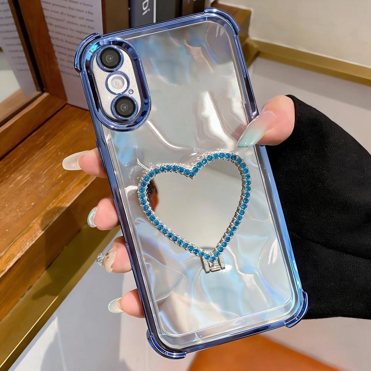 Capa para Telemóvel em TPU Eletroplatinado + Acrílico com Espelho em Forma de Coração e Suporte, Para iPhone XR, Para iPhone XS Max