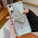 Capa para Telemóvel em TPU Eletroplatinado + Acrílico com Espelho em Forma de Coração e Suporte, Para iPhone XR, Para iPhone XS Max