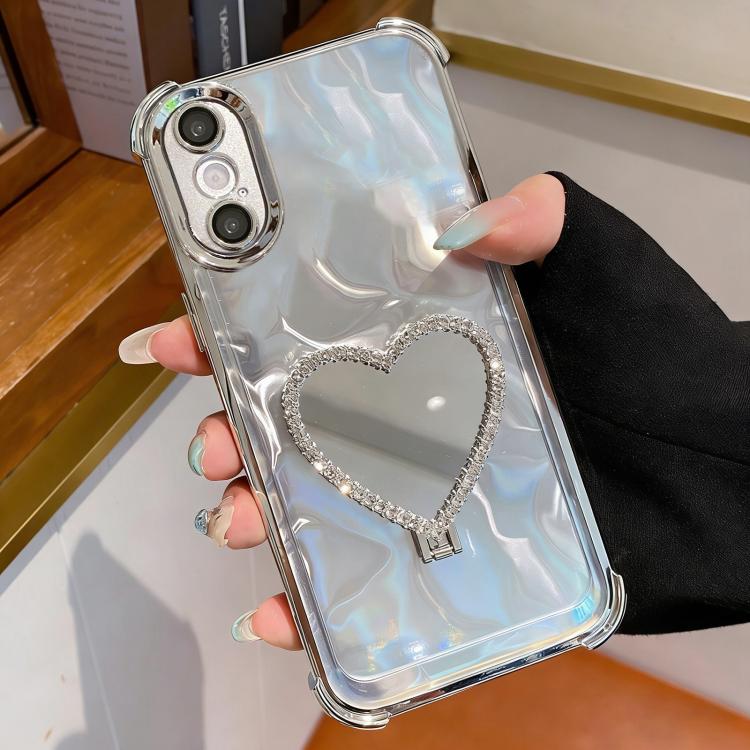 Capa para Telemóvel em TPU Eletroplatinado + Acrílico com Espelho em Forma de Coração e Suporte, Para iPhone XR, Para iPhone XS Max