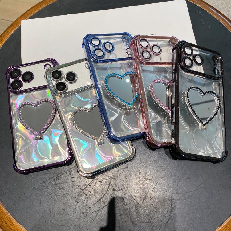 Capa para Telemóvel em TPU Eletroplatinado + Acrílico com Espelho em Forma de Coração e Suporte, Para iPhone XR, Para iPhone XS Max
