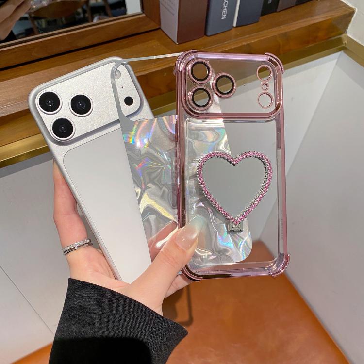 Capa para Telemóvel em TPU Eletroplatinado + Acrílico com Espelho em Forma de Coração e Suporte, Para iPhone XR, Para iPhone XS Max