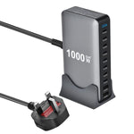 Carregador multifuncional digital YMX-1000W 1000W com 8 portas Type-C e 2 portas USB 10, ficha AU, ficha EU, ficha UK, ficha US