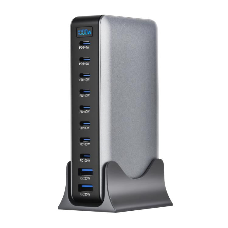 Carregador multifuncional digital YMX-1000W 1000W com 8 portas Type-C e 2 portas USB 10, ficha AU, ficha EU, ficha UK, ficha US