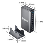 Carregador multifuncional digital YMX-1000W 1000W com 8 portas Type-C e 2 portas USB 10, ficha AU, ficha EU, ficha UK, ficha US