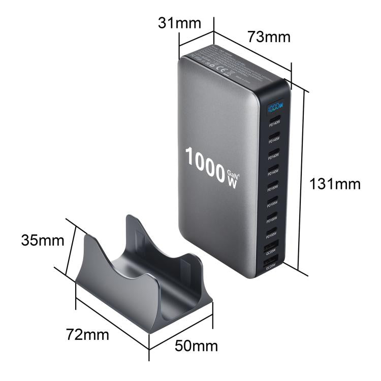 Carregador multifuncional digital YMX-1000W 1000W com 8 portas Type-C e 2 portas USB 10, ficha AU, ficha EU, ficha UK, ficha US