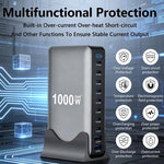 Carregador multifuncional digital YMX-1000W 1000W com 8 portas Type-C e 2 portas USB 10, ficha AU, ficha EU, ficha UK, ficha US
