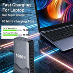 Carregador multifuncional digital YMX-1000W 1000W com 8 portas Type-C e 2 portas USB 10, ficha AU, ficha EU, ficha UK, ficha US