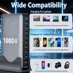 Carregador multifuncional digital YMX-1000W 1000W com 8 portas Type-C e 2 portas USB 10, ficha AU, ficha EU, ficha UK, ficha US