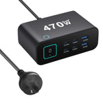 Carregador multifunções GaN YMX-615-LCD470W 470W com 4xType-C e 2xUSB, ficha AU, ficha EU, ficha UK, ficha US