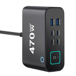Carregador multifunções GaN YMX-615-LCD470W 470W com 4xType-C e 2xUSB, ficha AU, ficha EU, ficha UK, ficha US