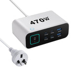 Carregador multifunções GaN YMX-615-LCD470W 470W com 4xType-C e 2xUSB, ficha AU, ficha EU, ficha UK, ficha US