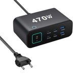 Carregador multifunções GaN YMX-615-LCD470W 470W com 4xType-C e 2xUSB, ficha AU, ficha EU, ficha UK, ficha US