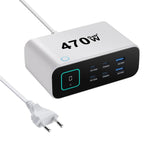 Carregador multifunções GaN YMX-615-LCD470W 470W com 4xType-C e 2xUSB, ficha AU, ficha EU, ficha UK, ficha US