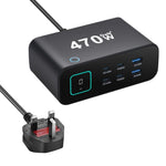 Carregador multifunções GaN YMX-615-LCD470W 470W com 4xType-C e 2xUSB, ficha AU, ficha EU, ficha UK, ficha US