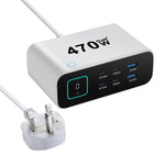 Carregador multifunções GaN YMX-615-LCD470W 470W com 4xType-C e 2xUSB, ficha AU, ficha EU, ficha UK, ficha US