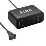 Carregador multifunções GaN YMX-615-LCD470W 470W com 4xType-C e 2xUSB, ficha AU, ficha EU, ficha UK, ficha US