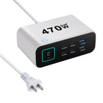 Carregador multifunções GaN YMX-615-LCD470W 470W com 4xType-C e 2xUSB, ficha AU, ficha EU, ficha UK, ficha US