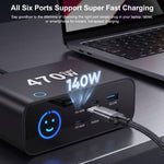Carregador multifunções GaN YMX-615-LCD470W 470W com 4xType-C e 2xUSB, ficha AU, ficha EU, ficha UK, ficha US