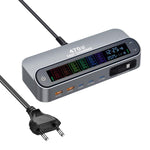 Carregador multifunções inteligente GaN YMX-LCD470W 470W com 3xType-C e 2xUSB, ecrã digital, cabo retrátil Type-C, ficha AU, ficha EU, ficha UK, ficha US