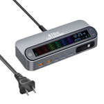 Carregador multifunções inteligente GaN YMX-LCD470W 470W com 3xType-C e 2xUSB, ecrã digital, cabo retrátil Type-C, ficha AU, ficha EU, ficha UK, ficha US