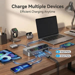 Carregador multifunções inteligente GaN YMX-LCD470W 470W com 3xType-C e 2xUSB, ecrã digital, cabo retrátil Type-C, ficha AU, ficha EU, ficha UK, ficha US